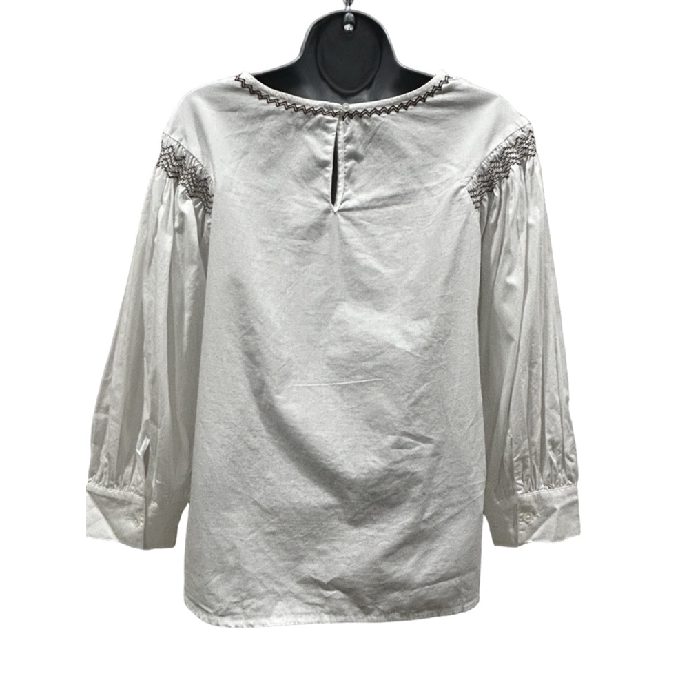 84. NWT Madewell Embroidered Poplin Balloon-Sleeve Top in white small - Picture 4 of 9